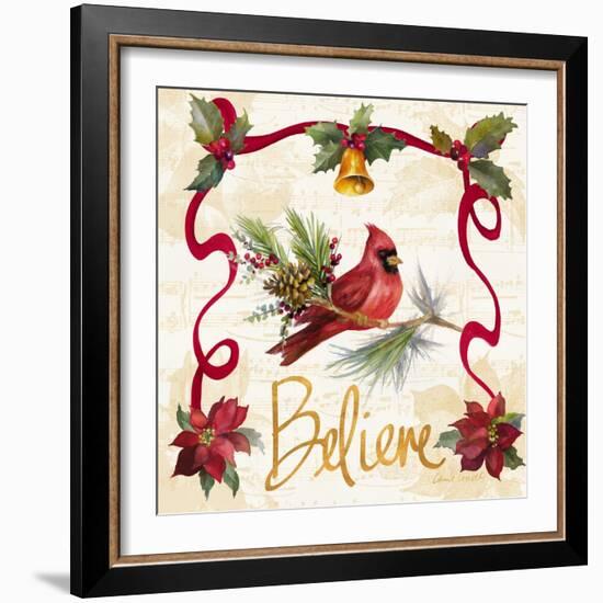 Christmas Poinsettia Ribbon I-Lanie Loreth-Framed Art Print