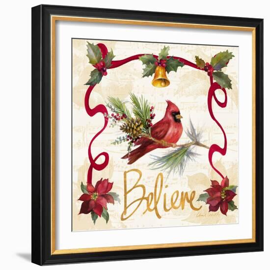 Christmas Poinsettia Ribbon I-Lanie Loreth-Framed Art Print