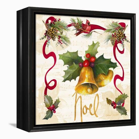 Christmas Poinsettia Ribbon III-Lanie Loreth-Framed Stretched Canvas