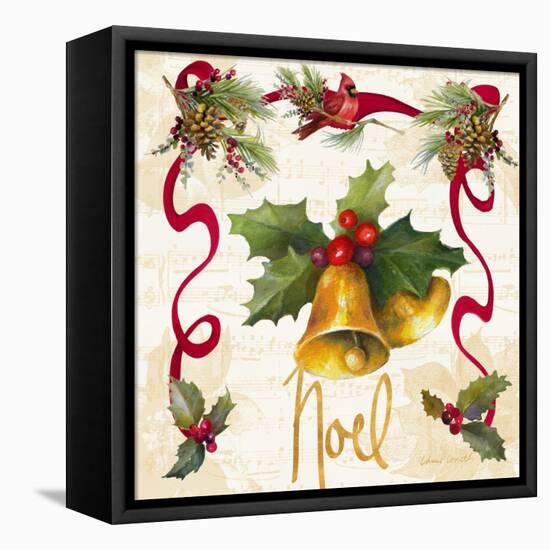 Christmas Poinsettia Ribbon III-Lanie Loreth-Framed Stretched Canvas