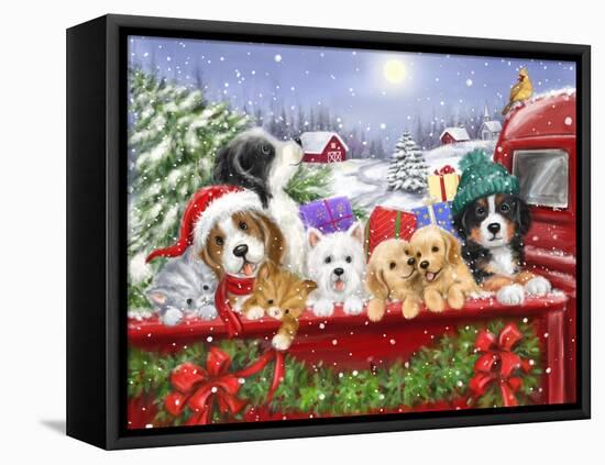 Christmas Puppies on Truck-MAKIKO-Framed Premier Image Canvas