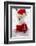 Christmas Puppy, Winter - Portrait of Maltese Puppy in Santa Hat Sitting in Snow-Gorilla-Framed Photographic Print