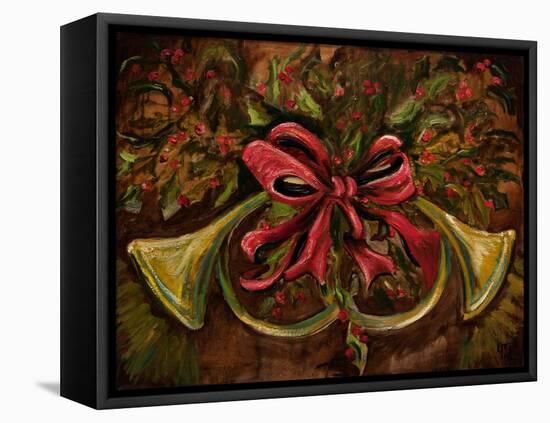 Christmas Red Ribbon-Jodi Monahan-Framed Stretched Canvas