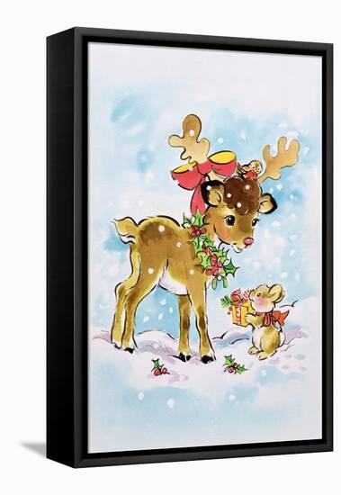 Christmas Reindeer and Rabbit-Diane Matthes-Framed Premier Image Canvas