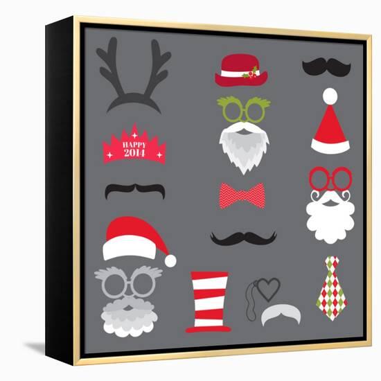 Christmas Retro Party Set - Glasses, Hats, Lips, Mustaches, Masks - for Design, Photo Booth in Vect-woodhouse-Framed Stretched Canvas