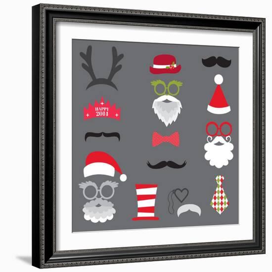 Christmas Retro Party Set - Glasses, Hats, Lips, Mustaches, Masks - for Design, Photo Booth in Vect-woodhouse-Framed Art Print