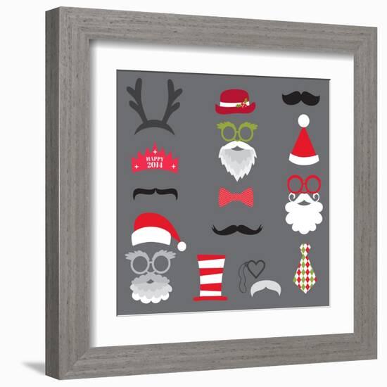 Christmas Retro Party Set - Glasses, Hats, Lips, Mustaches, Masks - for Design, Photo Booth in Vect-woodhouse-Framed Art Print