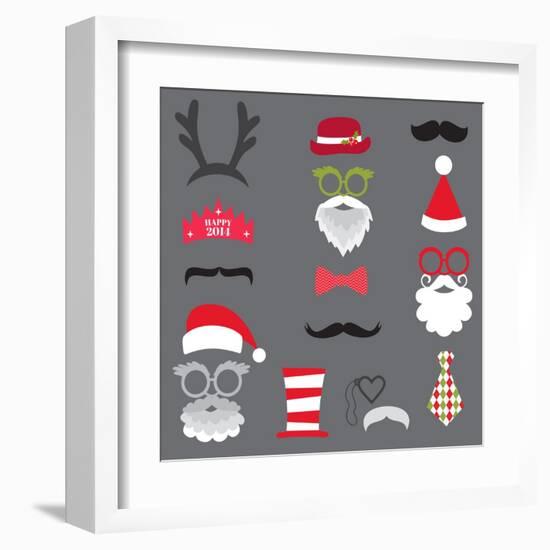 Christmas Retro Party Set - Glasses, Hats, Lips, Mustaches, Masks - for Design, Photo Booth in Vect-woodhouse-Framed Art Print