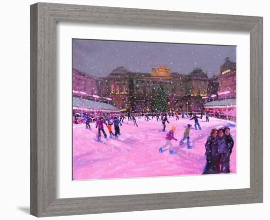 Christmas Skating,Somerset House with Pink Lights, 2014-Andrew Macara-Framed Giclee Print