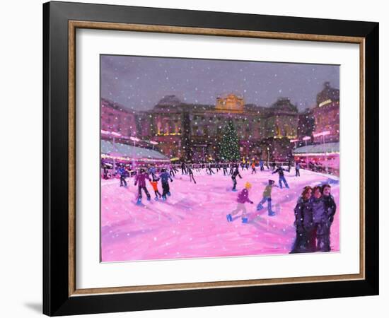 Christmas Skating,Somerset House with Pink Lights, 2014-Andrew Macara-Framed Giclee Print