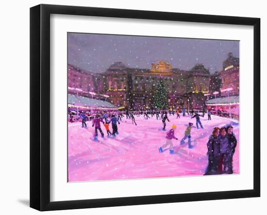 Christmas Skating,Somerset House with Pink Lights, 2014-Andrew Macara-Framed Giclee Print