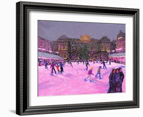 Christmas Skating,Somerset House with Pink Lights, 2014-Andrew Macara-Framed Giclee Print