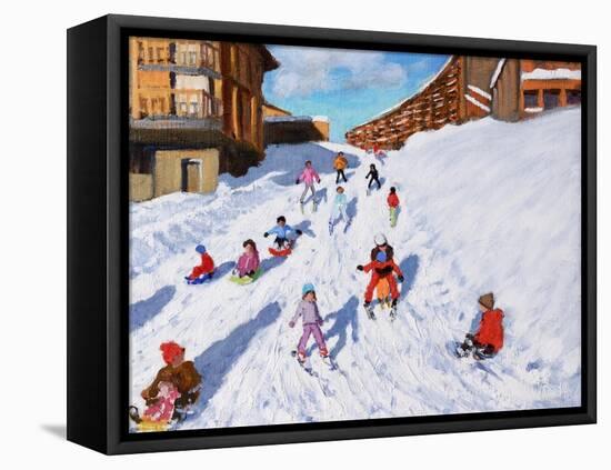 Christmas Sledging, Les Arcs-Andrew Macara-Framed Premier Image Canvas
