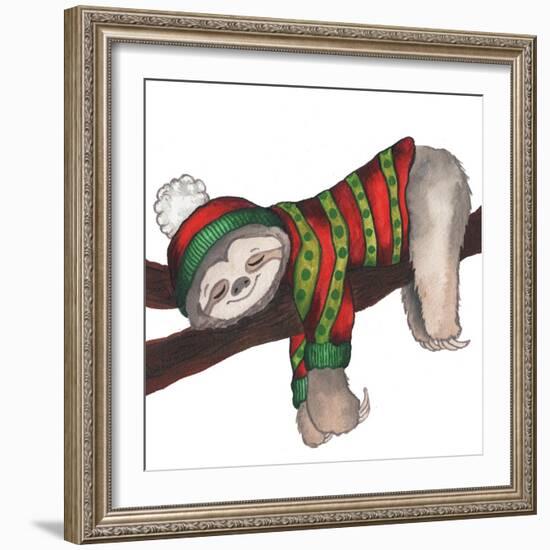 Christmas Sloth III-Elizabeth Medley-Framed Art Print