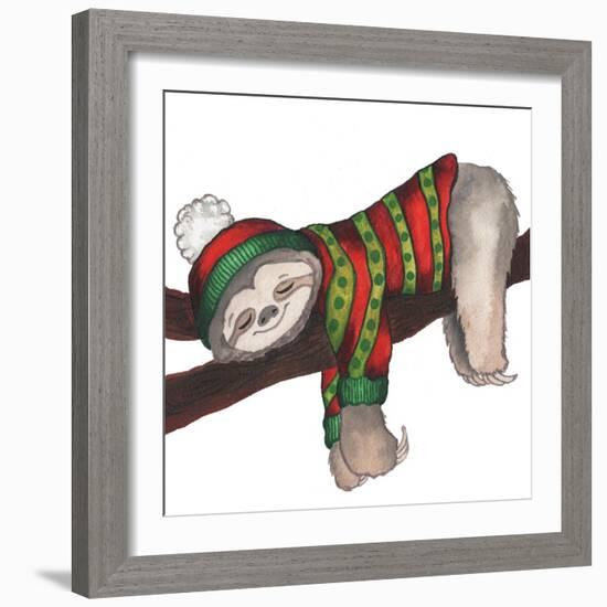 Christmas Sloth III-Elizabeth Medley-Framed Art Print