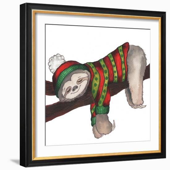 Christmas Sloth III-Elizabeth Medley-Framed Art Print