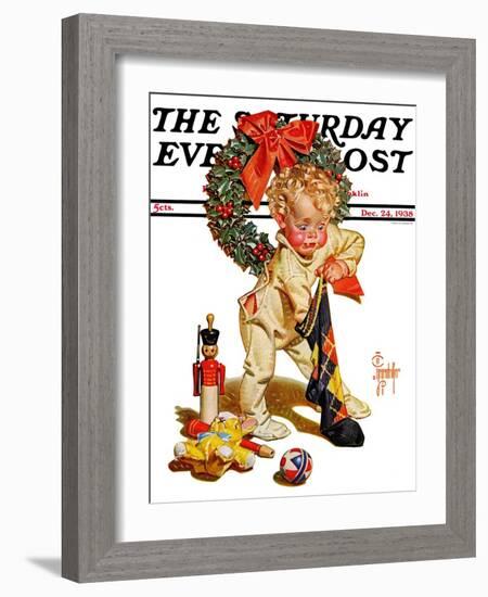 "Christmas Stocking Joy," Saturday Evening Post Cover, December 24, 1938-Joseph Christian Leyendecker-Framed Giclee Print