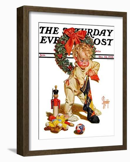 "Christmas Stocking Joy," Saturday Evening Post Cover, December 24, 1938-Joseph Christian Leyendecker-Framed Giclee Print