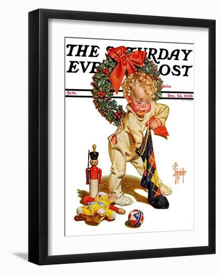 "Christmas Stocking Joy," Saturday Evening Post Cover, December 24, 1938-Joseph Christian Leyendecker-Framed Giclee Print