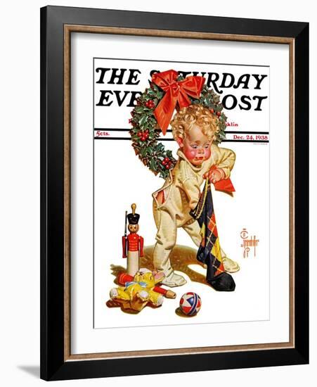 "Christmas Stocking Joy," Saturday Evening Post Cover, December 24, 1938-Joseph Christian Leyendecker-Framed Giclee Print