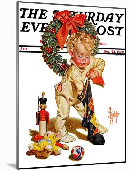 "Christmas Stocking Joy," Saturday Evening Post Cover, December 24, 1938-Joseph Christian Leyendecker-Mounted Giclee Print