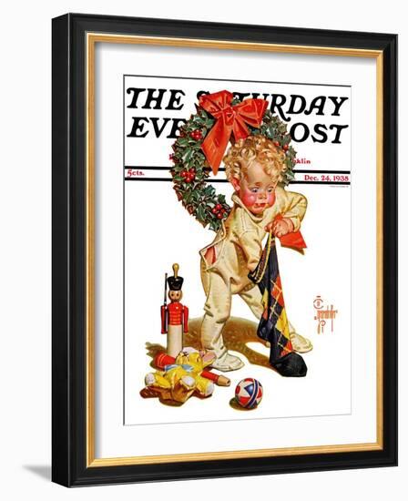 "Christmas Stocking Joy," Saturday Evening Post Cover, December 24, 1938-Joseph Christian Leyendecker-Framed Giclee Print