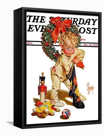 "Christmas Stocking Joy," Saturday Evening Post Cover, December 24, 1938-Joseph Christian Leyendecker-Framed Premier Image Canvas