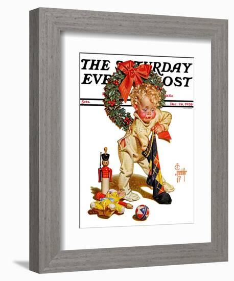 "Christmas Stocking Joy," Saturday Evening Post Cover, December 24, 1938-Joseph Christian Leyendecker-Framed Giclee Print