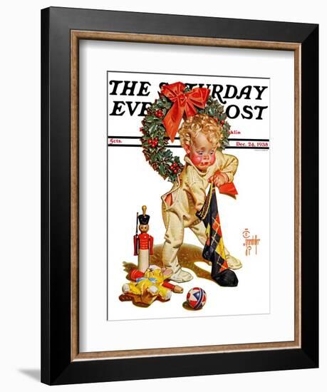 "Christmas Stocking Joy," Saturday Evening Post Cover, December 24, 1938-Joseph Christian Leyendecker-Framed Giclee Print