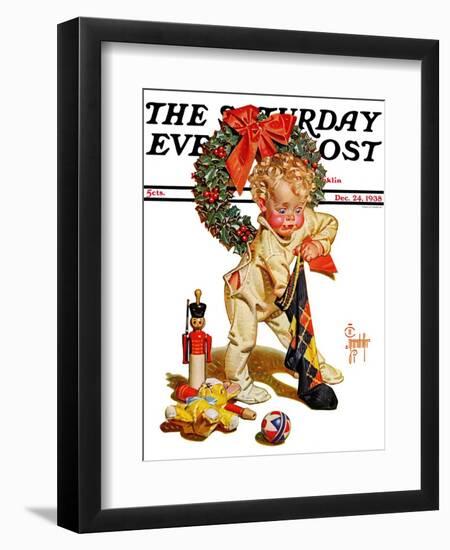 "Christmas Stocking Joy," Saturday Evening Post Cover, December 24, 1938-Joseph Christian Leyendecker-Framed Giclee Print