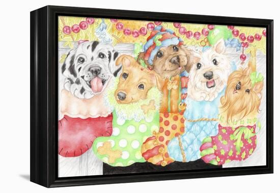 Christmas Stocking Pups-Karen Middleton-Framed Premier Image Canvas