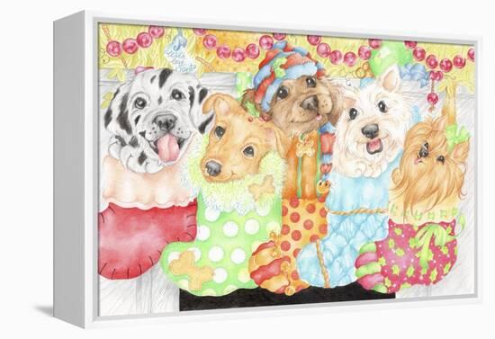 Christmas Stocking Pups-Karen Middleton-Framed Premier Image Canvas