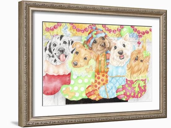 Christmas Stocking Pups-Karen Middleton-Framed Giclee Print