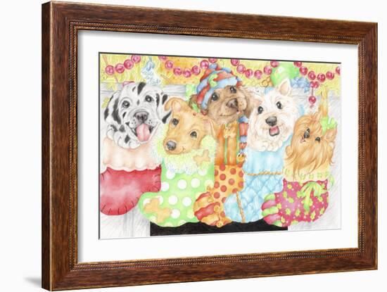 Christmas Stocking Pups-Karen Middleton-Framed Giclee Print