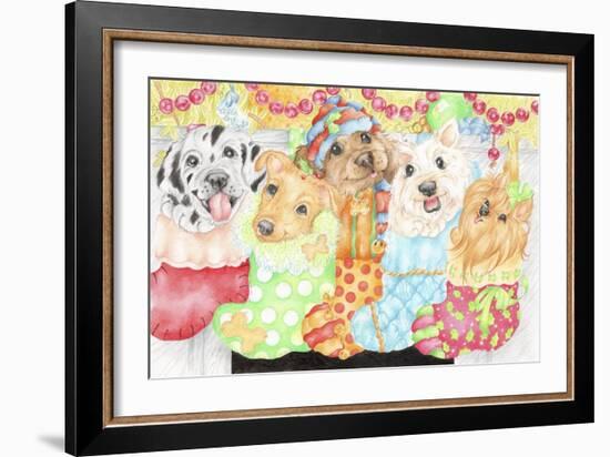 Christmas Stocking Pups-Karen Middleton-Framed Giclee Print