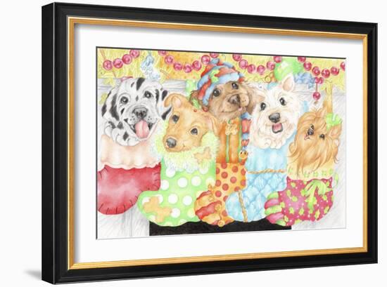 Christmas Stocking Pups-Karen Middleton-Framed Giclee Print