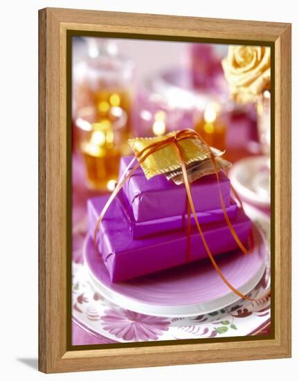 Christmas Table Setting in Violet and Gold-Alexander Van Berge-Framed Premier Image Canvas