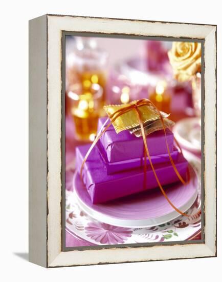 Christmas Table Setting in Violet and Gold-Alexander Van Berge-Framed Premier Image Canvas