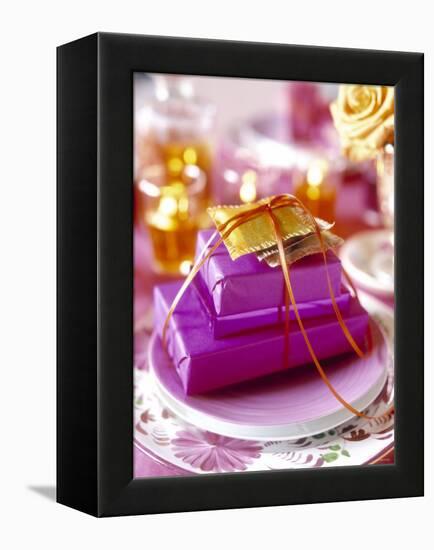 Christmas Table Setting in Violet and Gold-Alexander Van Berge-Framed Premier Image Canvas