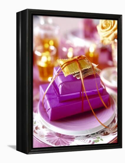 Christmas Table Setting in Violet and Gold-Alexander Van Berge-Framed Premier Image Canvas