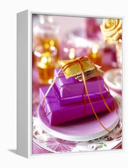 Christmas Table Setting in Violet and Gold-Alexander Van Berge-Framed Premier Image Canvas