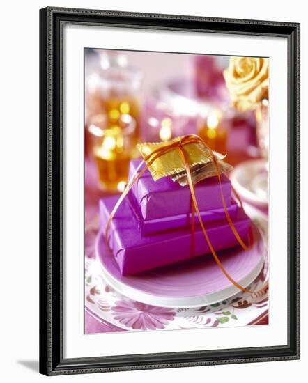 Christmas Table Setting in Violet and Gold-Alexander Van Berge-Framed Photographic Print