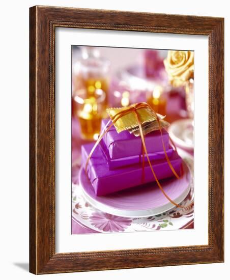 Christmas Table Setting in Violet and Gold-Alexander Van Berge-Framed Photographic Print