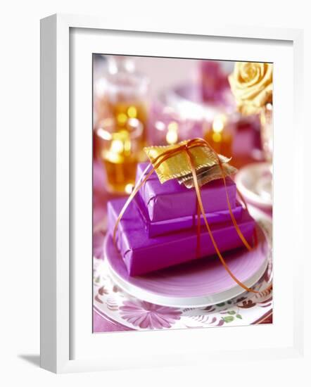 Christmas Table Setting in Violet and Gold-Alexander Van Berge-Framed Photographic Print