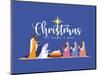 Christmas the Savior is Born Banner with Nativity of Jesus Scene and Three Wise Men on Dark Night W-ananaline-Mounted Photographic Print