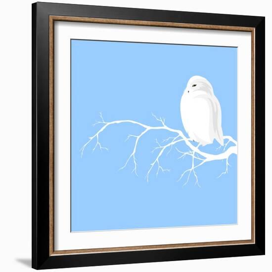 Christmas Theme Design with White Polar Owl Sitting on Branch - Winter Season Wildlife.-Cattallina-Framed Art Print