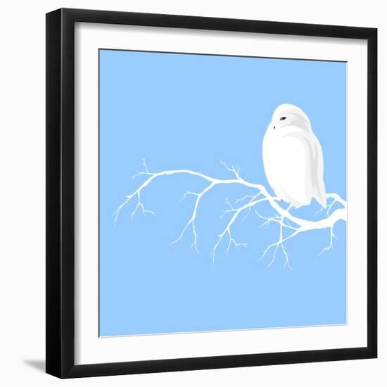 Christmas Theme Design with White Polar Owl Sitting on Branch - Winter Season Wildlife.-Cattallina-Framed Art Print