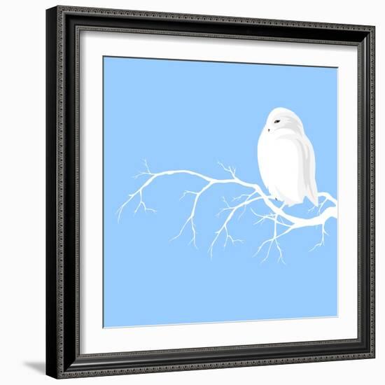 Christmas Theme Design with White Polar Owl Sitting on Branch - Winter Season Wildlife.-Cattallina-Framed Art Print