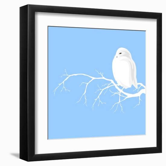 Christmas Theme Design with White Polar Owl Sitting on Branch - Winter Season Wildlife.-Cattallina-Framed Art Print