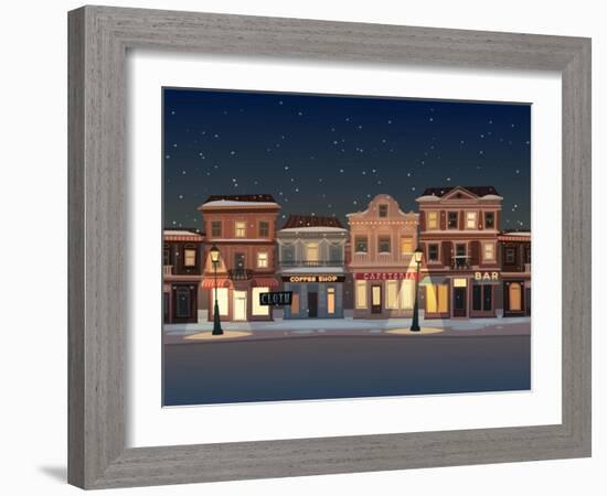 Christmas Town Illustration. Seamless Pattern-Doremi-Framed Art Print